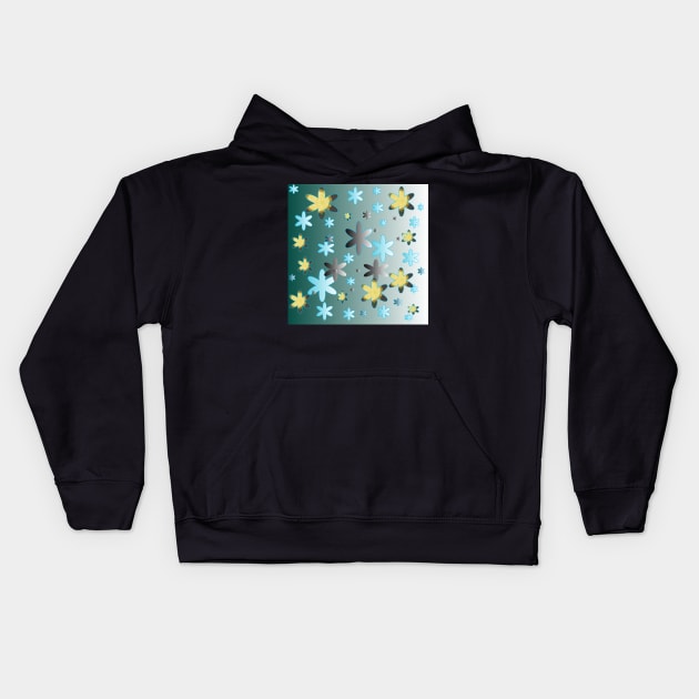 Abstract Turquoise Star and Flower Pattern Kids Hoodie by OneLook